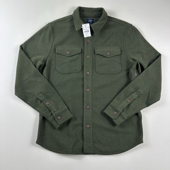 J Crew Double Knit Work Shirt Flannel Mens Small Green Heavy Thick Button Up
